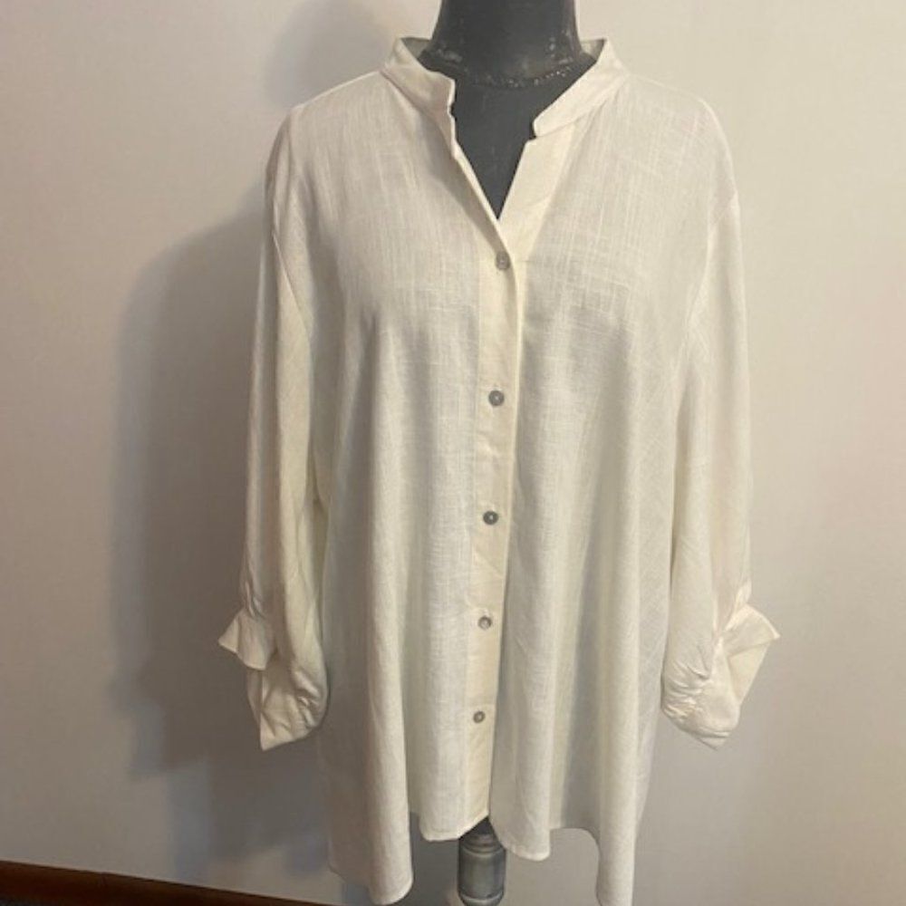 Karen Kane Cream Amalfi Coast Handerchef top, size 2X